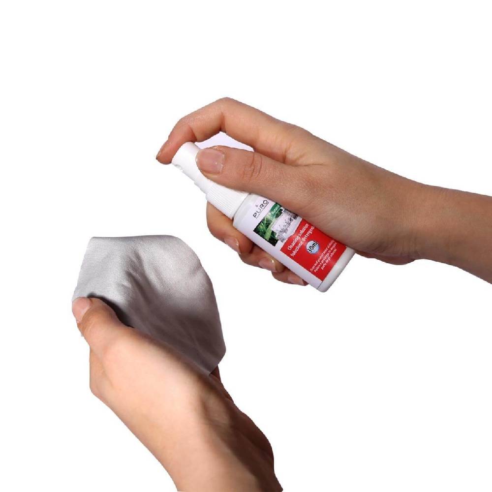 Puro Kit pulizia schermi Spray 30ml, panno microfibra e 10 salviette umidificate Esporta salva