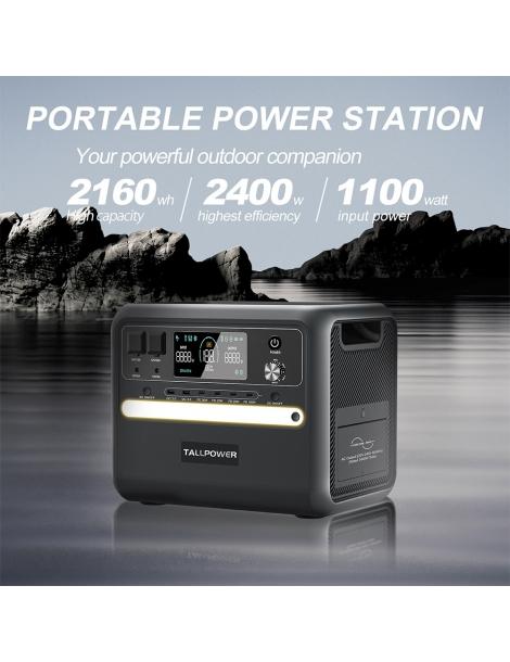 TALLPOWER V2400 Stazione di alimentazione portatile generatore solare LiFePo4 da 2160Wh uscita CA da 2400W UPS - Nero Offerte
