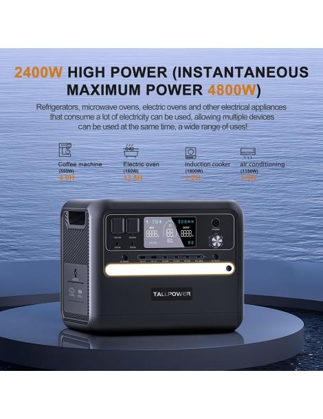 TALLPOWER V2400 Stazione di alimentazione portatile generatore solare LiFePo4 da 2160Wh uscita CA da 2400W UPS - Nero Offerte