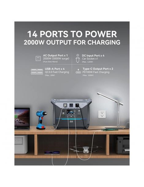 DaranEner NEO2000 Stazione di energia portatile generatore solare con batteria LiFePO4 da 2073 6Wh uscita AC da 2000W Nuova