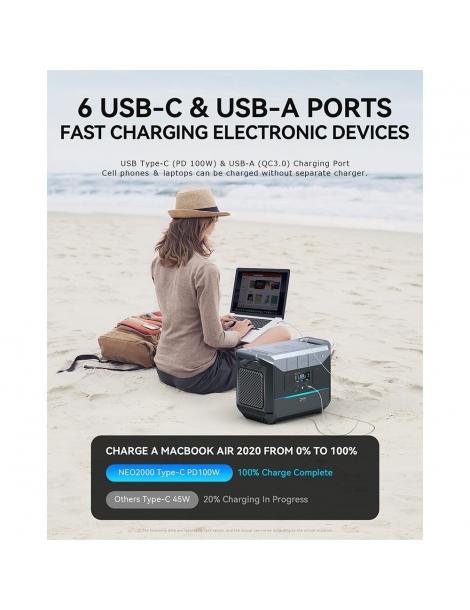 DaranEner NEO2000 Stazione di energia portatile generatore solare con batteria LiFePO4 da 2073 6Wh uscita AC da 2000W Nuova