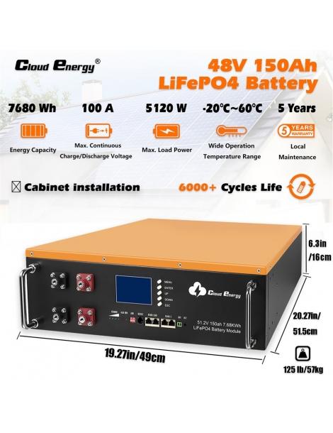 Cloudenergy 48V 150Ah Cabinet Type Litio LiFePO4 Deep Cycle Battery Pack 7680Wh di energia 6000 cicli di vita Italy