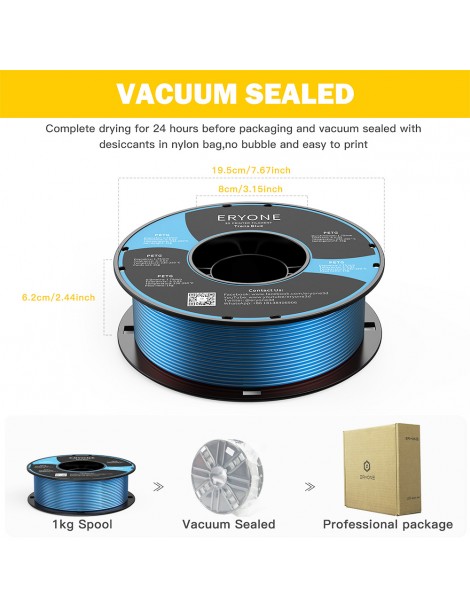 ERYONE PETG Filamento per stampante 3D 1 75mm Tolleranza 0 03mm 1KG(2.2LBS)/Spool - Blu trasparente Moda