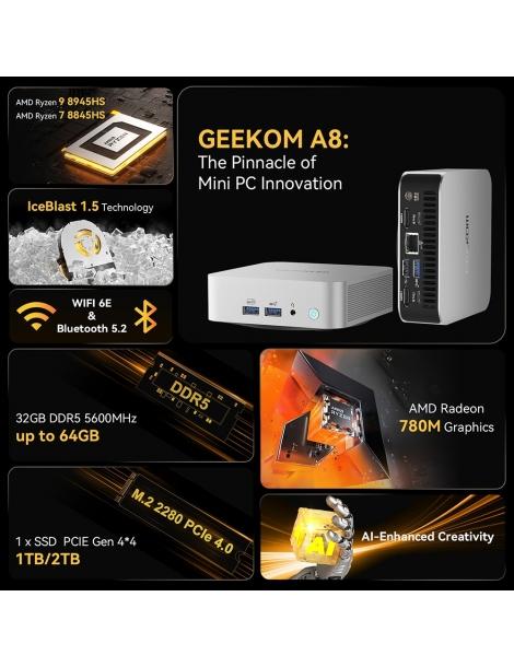 GEEKOM A8 AI Mini PC AMD Ryzen 9 8945HS 8 Core Max 5.2GHz 32GB DDR5 RAM 2TB SSD Vendita