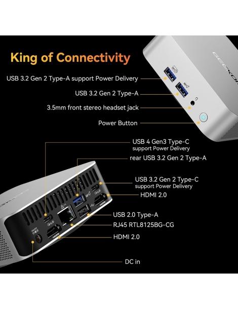 GEEKOM A8 AI Mini PC AMD Ryzen 9 8945HS 8 Core Max 5.2GHz 32GB DDR5 RAM 2TB SSD Vendita