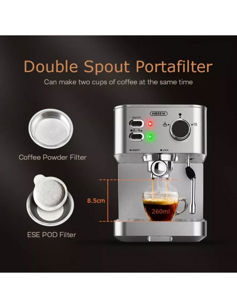 HiBREW H10 1050W macchina da caffè semi-automatica a 20 bar macchina per caffè espresso a cialde e macinato ESE capacità 1 5L Sconto