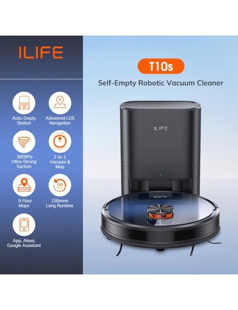 ILIFE T10s Robot Aspirapolvere Aspirazione 3000Pa Navigazione LDS Stazione di Svuotamento Automatico Outlet