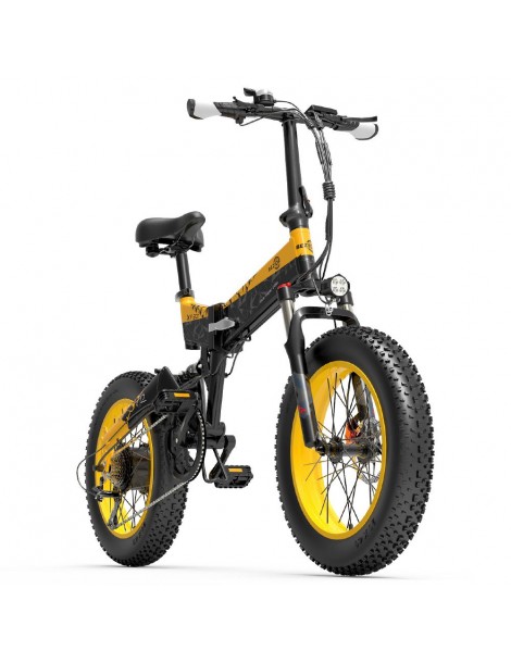 BEZIOR XF200 Bici elettrica pieghevole da 20 pollici con pneumatici grassi Motore da 1000 W Batteria da 48 V 15 Ah - Nero Giallo Sconti questo mese