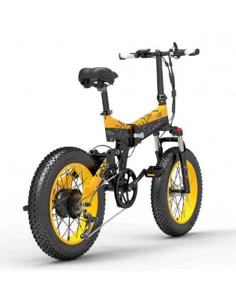 BEZIOR XF200 Bici elettrica pieghevole da 20 pollici con pneumatici grassi Motore da 1000 W Batteria da 48 V 15 Ah - Nero Giallo Sconti questo mese
