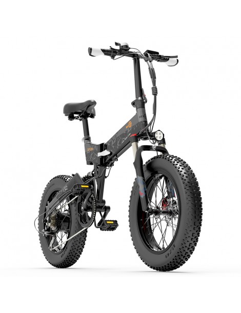 BEZIOR XF200 Bici elettrica pieghevole da 20 pollici con pneumatici grassi Motore da 1000 W Batteria da 48 V 15 Ah - Nero Grigio Nuova