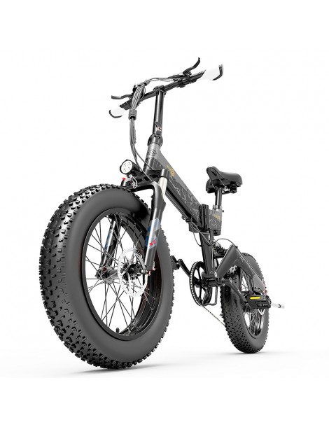 BEZIOR XF200 Bici elettrica pieghevole da 20 pollici con pneumatici grassi Motore da 1000 W Batteria da 48 V 15 Ah - Nero Grigio Nuova