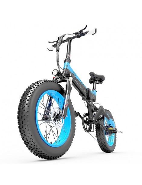 BEZIOR XF200 Bici elettrica pieghevole da 20 pollici con pneumatici grassi Motore da 1000 W Batteria da 48 V 15 Ah - Nero Blu Italia