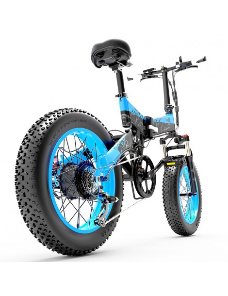 BEZIOR XF200 Bici elettrica pieghevole da 20 pollici con pneumatici grassi Motore da 1000 W Batteria da 48 V 15 Ah - Nero Blu Italia