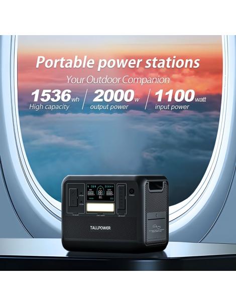 TALLPOWER V2000 Stazione di alimentazione portatile generatore solare LiFePo4 da 1536Wh uscita CA da 2000W - Nero Sottocosto