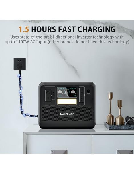TALLPOWER V2000 Stazione di alimentazione portatile generatore solare LiFePo4 da 1536Wh uscita CA da 2000W - Nero Sottocosto