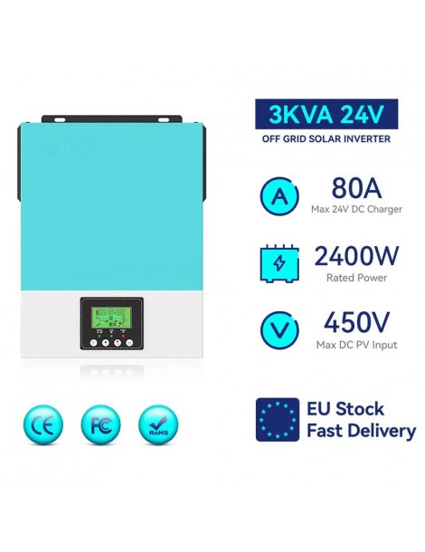 Inverter solare off grid DAXTROMN 2400W caricatore solare MPPT 24V DC 80A inverter sinusoidale puro con ingresso PV 450V DC Saldi