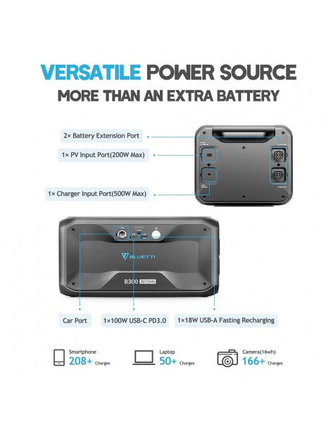 BLUETTI B300 Modulo Batteria LiFePO4 3072Wh per Potenziare la Stazione Elettrica Portatile AC300 AC200Max AC200P EB200 Vendita Calda