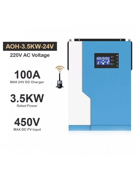 DAXTROMN Inverter Solare Off Grid da 3 5KW Caricatore MPPT da 24V DC 100A Sinusoidale Puro con Ingresso PV 450VDC e WiFi Negozio