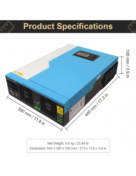 DAXTROMN Inverter Solare Off Grid da 3 5KW Caricatore MPPT da 24V DC 100A Sinusoidale Puro con Ingresso PV 450VDC e WiFi Negozio
