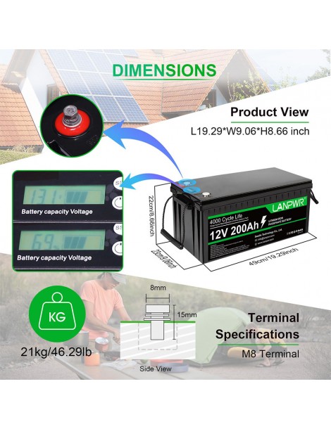 LANPWR 12V 200Ah LiFePO4 Batteria di backup 2560Wh di energia 4000 cicli profondi In Saldo