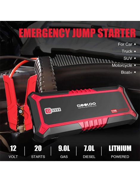 GOOLOO GP2000 avviatore di emergenza per auto con picco di 2000A Jump Box da 12V alimentatore da 19800mAh - Rosso Italia