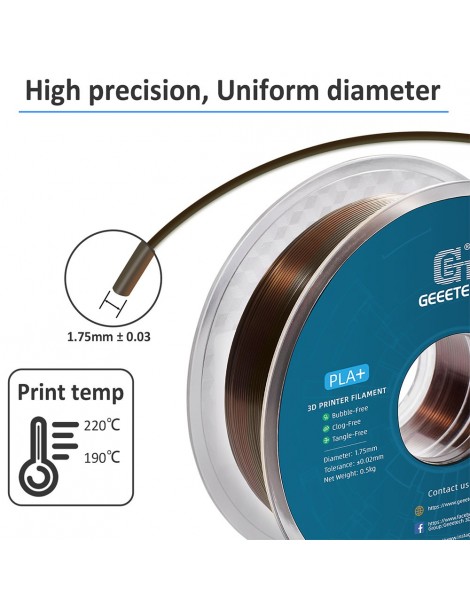 Geeetech Filamento Silk PLA per stampante 3D precisione dimensionale 1 75 mm /- 0 03 mm Bobina da 1 kg - Arcobaleno di bronzo In Linea