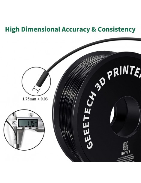 Geeetech Filamento ABS per stampante 3D precisione dimensionale 1 75 mm /- 0 03 mm Bobina da 1 kg (2 2 libbre) - nero Qualità