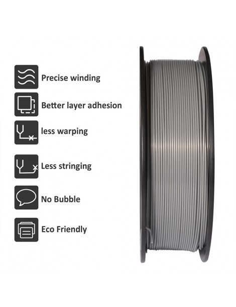 Filamento PLA Geeetech per stampante 3D precisione dimensionale 1 75 mm /- 0 03 mm Rocchetto da 1 kg (2 2 libbre) - Grigio Promozione