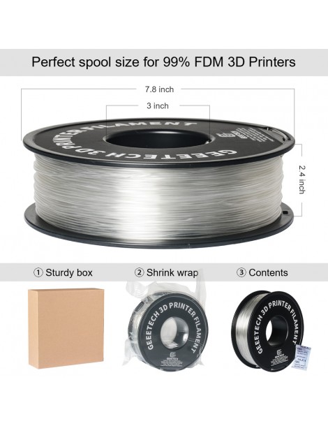 Filamento PLA Geeetech per stampante 3D precisione dimensionale 1 75 mm /- 0 03 mm Bobina da 1 kg (2 2 libbre) - Trasparente Pezzi Unici