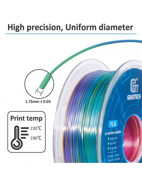 Geeetech Filamento PLA di seta per stampante 3D precisione dimensionale di 1 75 mm /- 0 03 mm Bobina da 1 kg - Arcobaleno Qualità Garantita