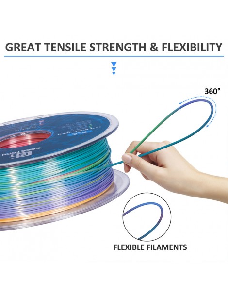 Geeetech Filamento PLA di seta per stampante 3D precisione dimensionale di 1 75 mm /- 0 03 mm Bobina da 1 kg - Arcobaleno Qualità Garantita