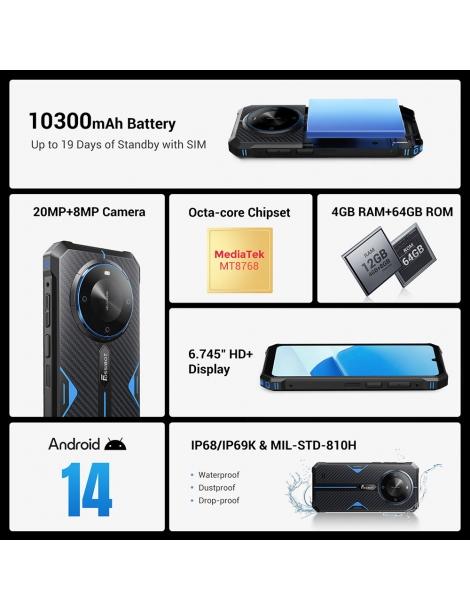 FOSSiBOT F105 Smartphone robusto schermo HD+ da 6 745 pollici batteria da 10300mAh 4GB RAM+64GB ROM - Nero Novità