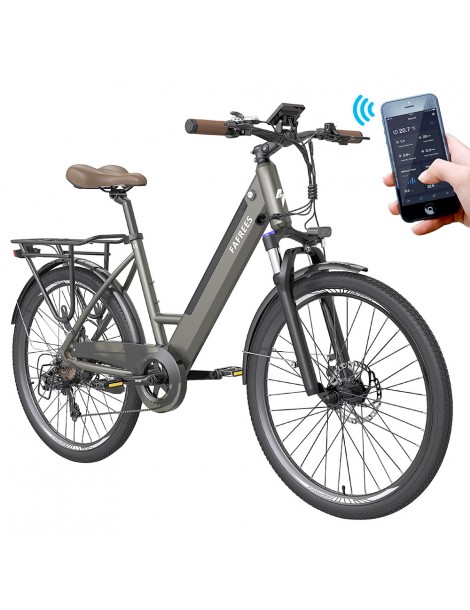 FAFREES F26 Pro 26'' E-Bike da città passo-passo 25 Km/h Motore 250W 36V 10Ah Batteria incorporata rimovibile-Grigio