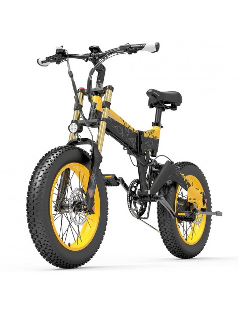 LANKELEISI X3000 Plus Bicicletta elettrica pieghevole Big Fork 48V 1000W Motore 17.5Ah Batteria - Nero e giallo Offerta per la Festa della Mamma