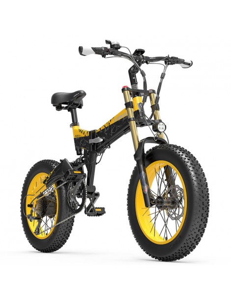 LANKELEISI X3000 Plus Bicicletta elettrica pieghevole Big Fork 48V 1000W Motore 17.5Ah Batteria - Nero e giallo Offerta per la Festa della Mamma