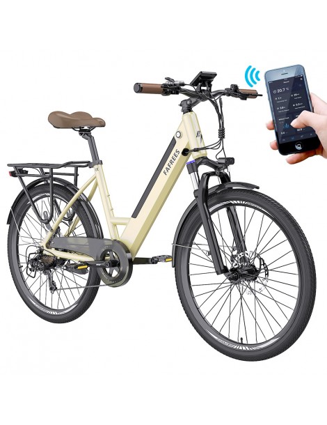 FAFREES F26 Pro 26'' E-Bike da città passo-passo 25 Km/h Motore 250W 36V 10Ah Batteria incorporata rimovibile-Oro