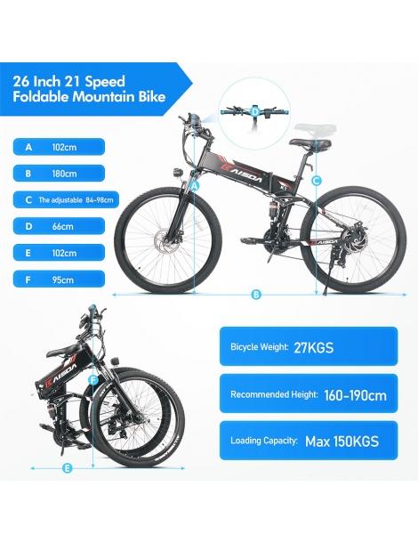 Kaisda K1 Ciclomotore elettrico pieghevole pneumatico da 26 pollici motore da 500W batteria agli ioni di litio da 10Ah - Nero Offerte speciali