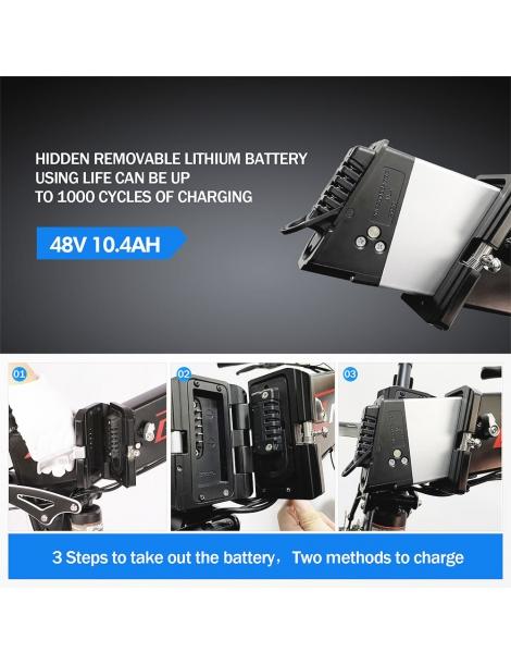 Kaisda K1 Ciclomotore elettrico pieghevole pneumatico da 26 pollici motore da 500W batteria agli ioni di litio da 10Ah - Nero Offerte speciali