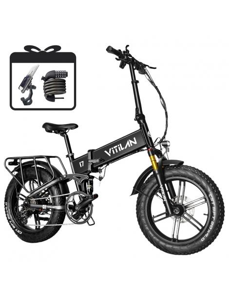 Vitilan I7 Pro 3.0 Bicicletta elettrica motore 750W 48V 20Ah pneumatico grasso 20*4.0 pollici 45km/h 80Nm 110km - Nero