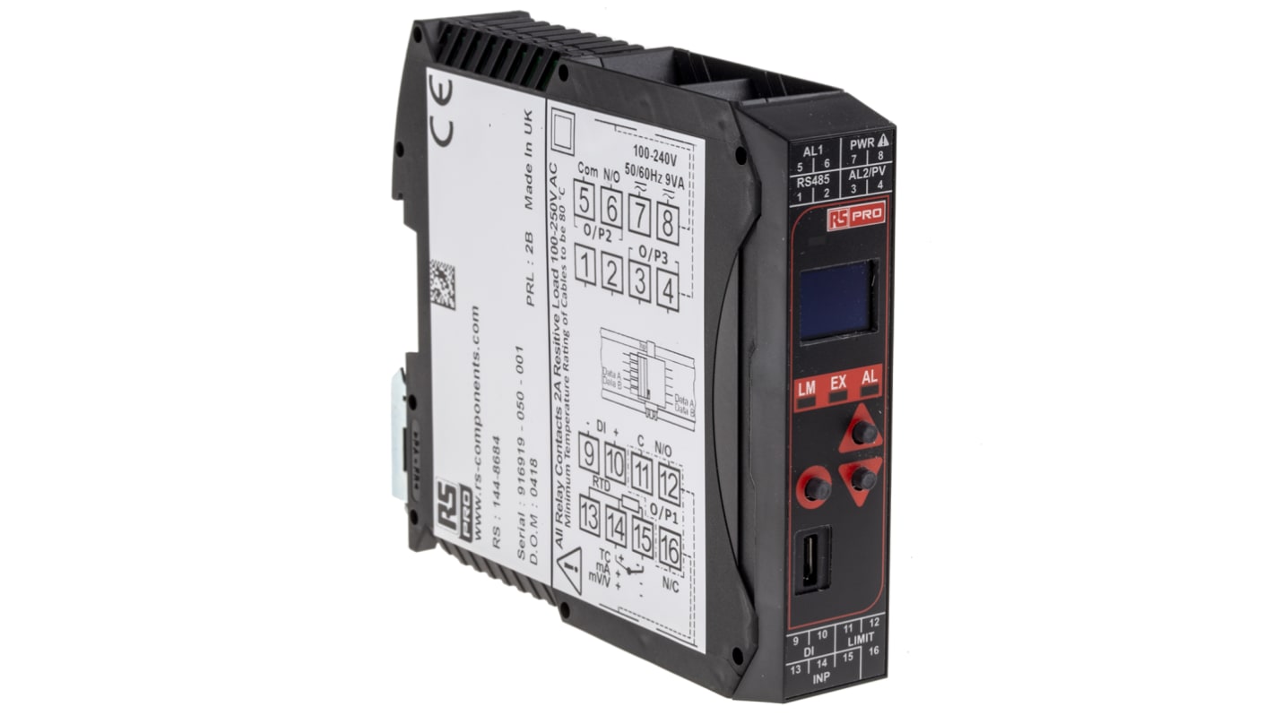 Rs-Online Termoregolatori PID RS PRO 100 → 240 V c.a. 22.5 x 110mm 2 uscite Relè di commutazione Relè