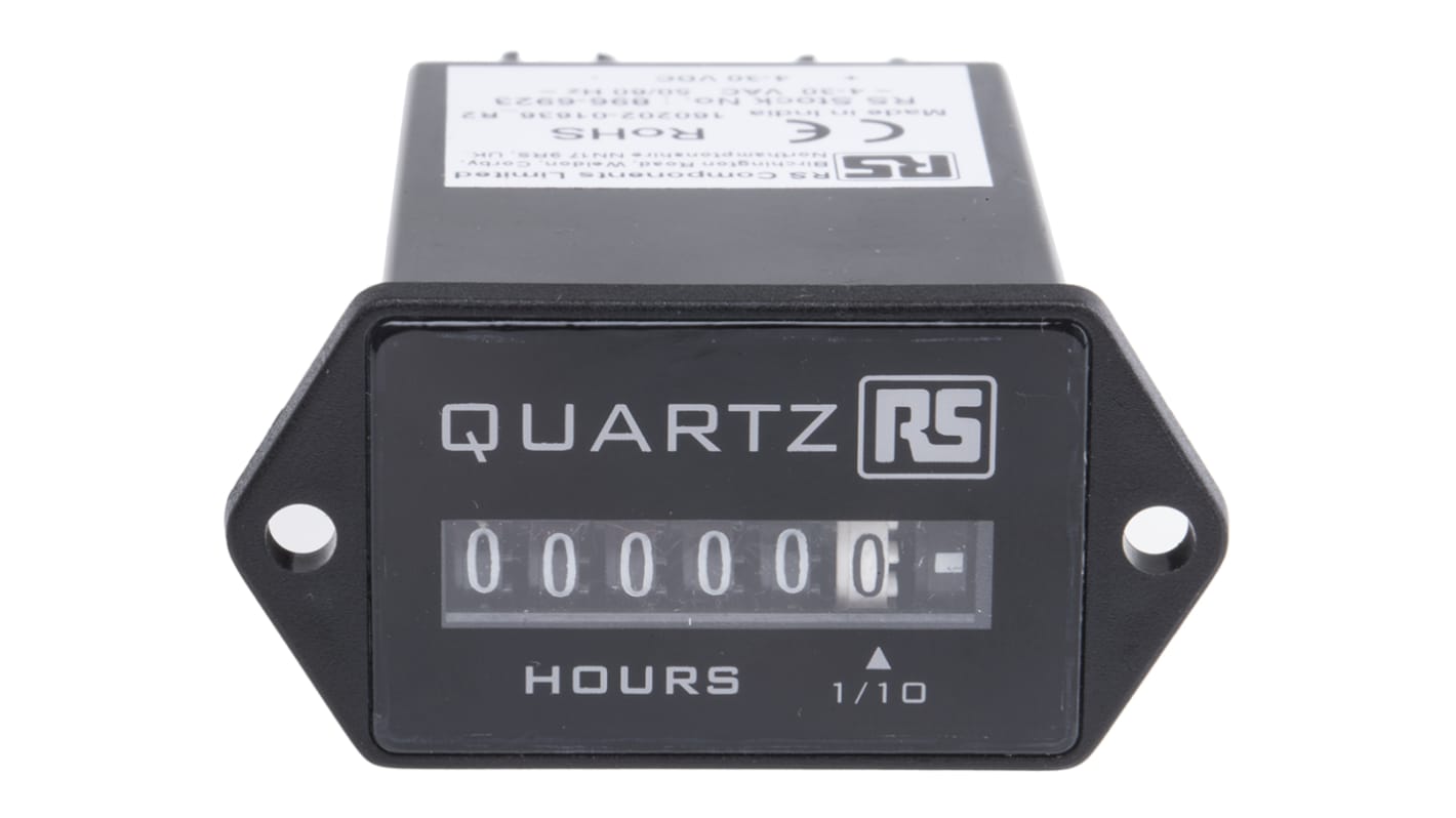 Rs-Online Contatore elettronico RS PRO Ore 50Hz display Analogico 6 cifre 4 → 30 V c.a./c.c