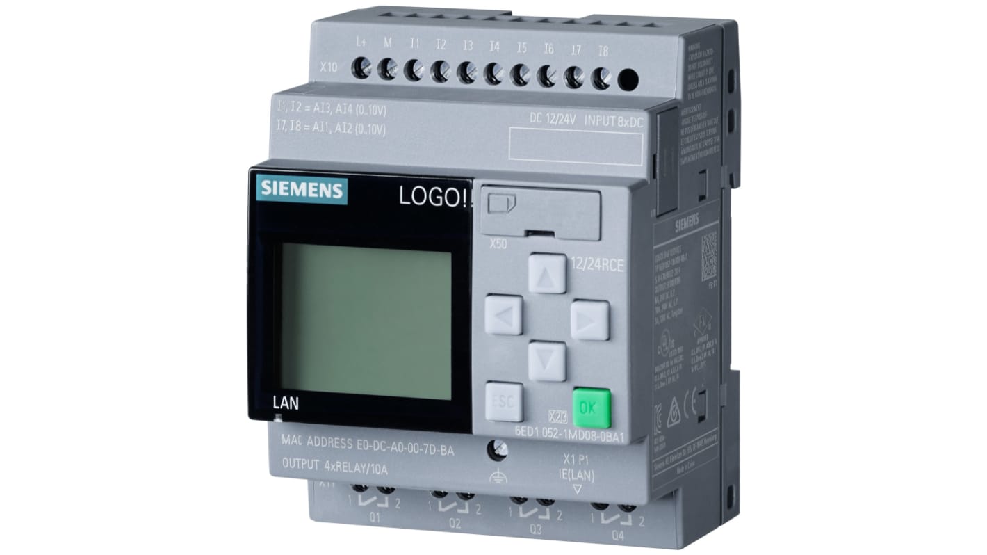 Rs-Online CPU PLC Siemens LOGO ingressi: 8 uscite: 4 12 V CC 24 V CC