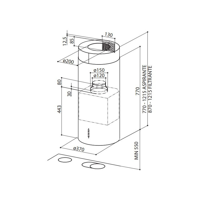 FABER S.p.A. Cylindra IS./4 EV8 X A37 Cappa aspirante a isola Acciaio inox 570 m³/h C Online
