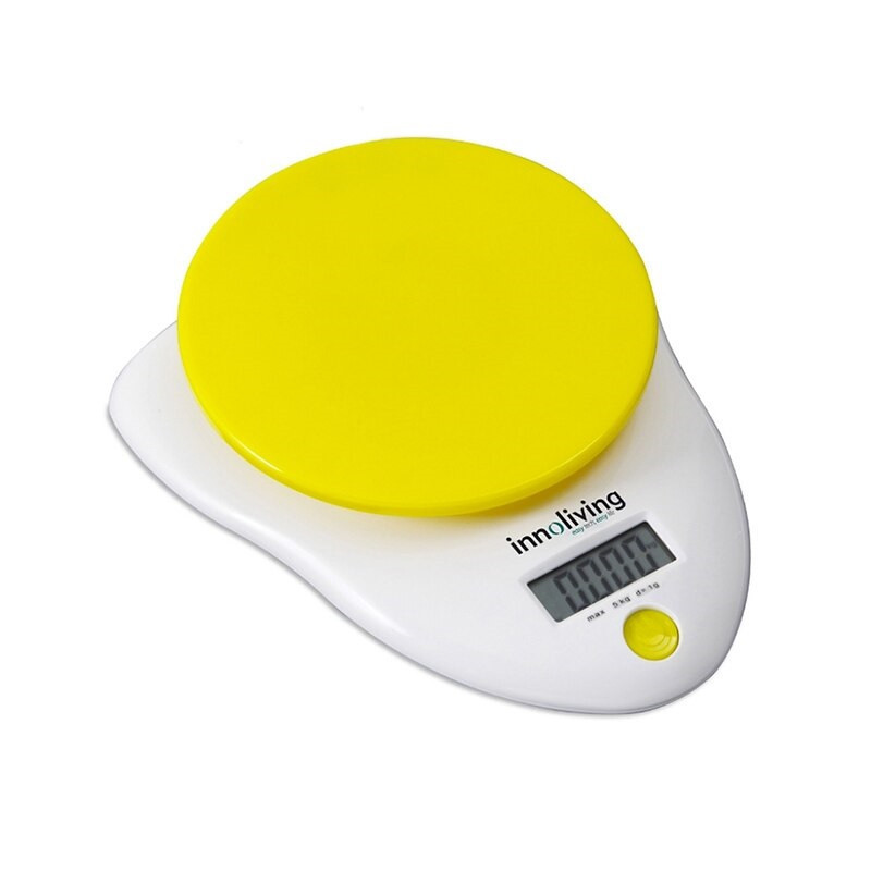 Innoliving INN-126 Bianco Giallo Superficie piana Rotondo Bilancia da cucina elettronica Soddisfazione Garantita