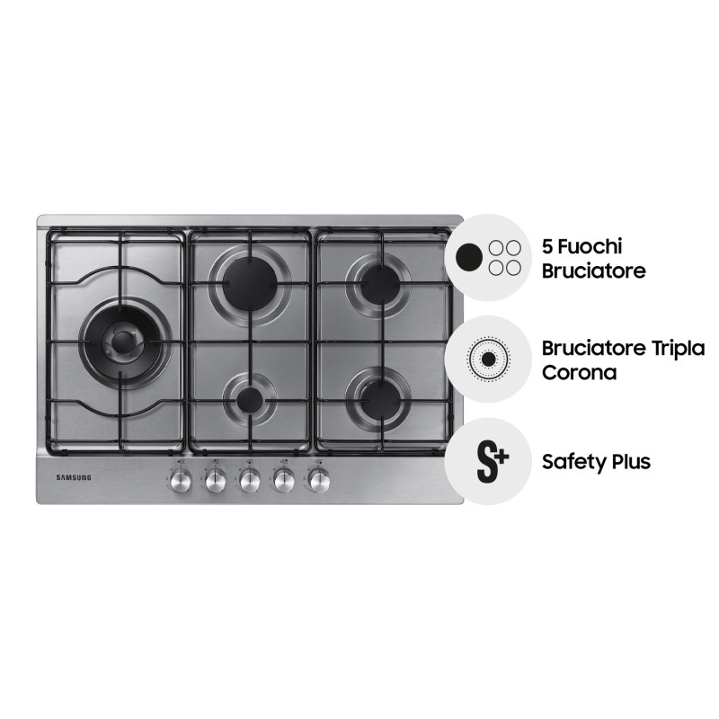 Samsung NA75M3130AS Piano cottura a gas 75cm 5 bruciatori Inox Vendita Economica