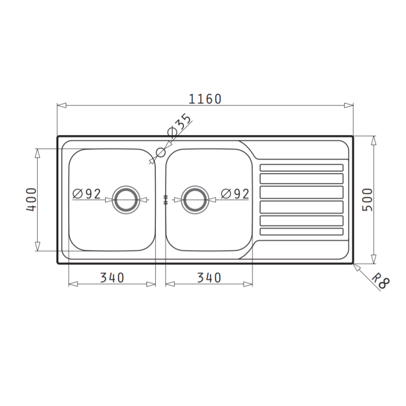 PYRAMIS 107174030 Lavello Fedra Extra Vasca DX 1160x500 mm Acciaio inox Spazzolato Offerte giornaliere
