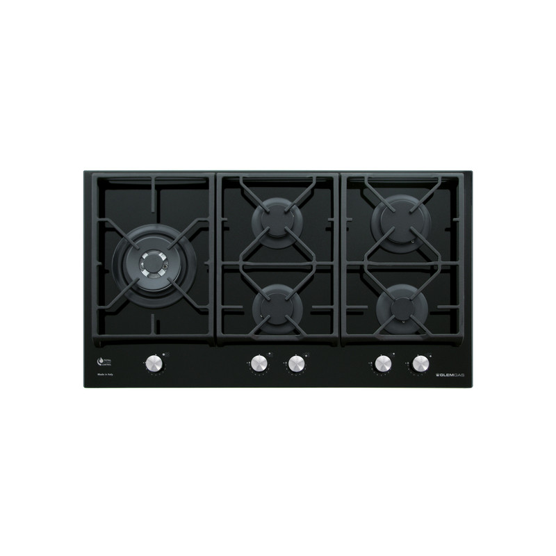 GLEM GAS GV95TXBK Piano cottura da incasso 90cm 5 fuochi gas 1 rapido - Vetro nero In Vendita