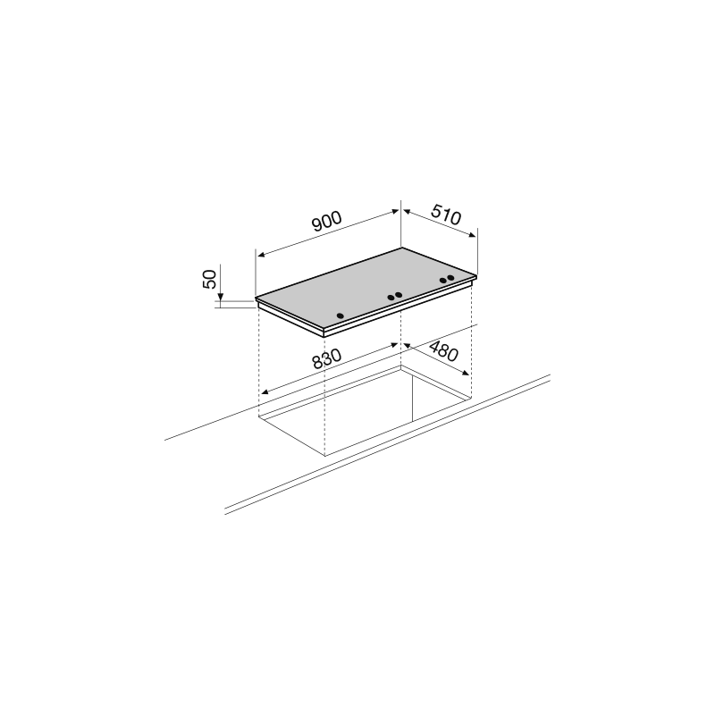 GLEM GAS GV95TXBK Piano cottura da incasso 90cm 5 fuochi gas 1 rapido - Vetro nero In Vendita