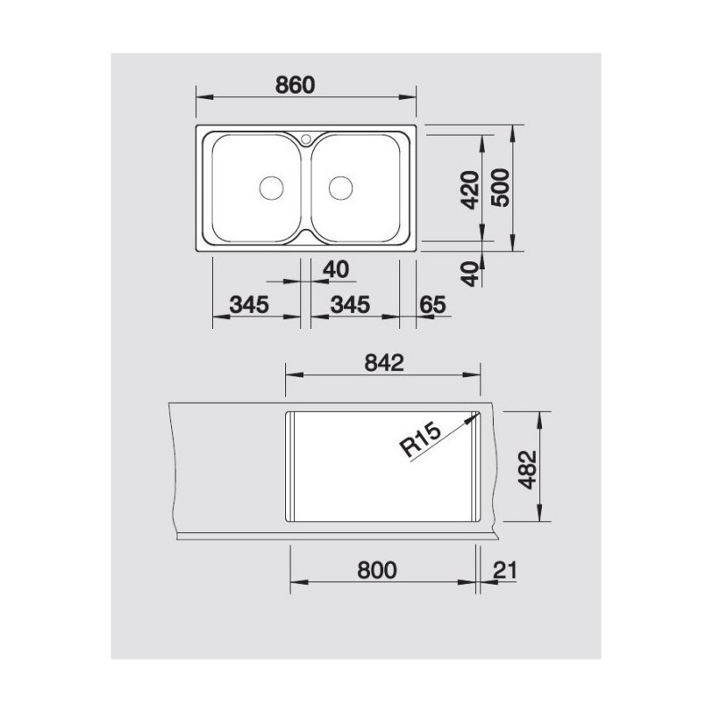 BLANCO 1324949 Lavello Tipo 8 2 vasche 86x50cm Acciaio Inox Negozio