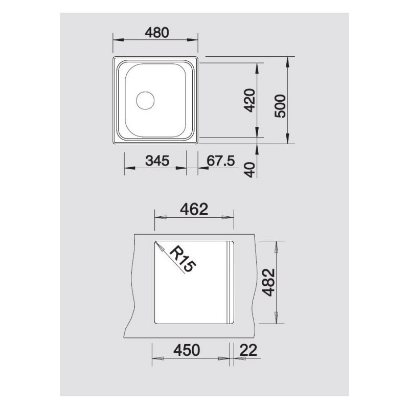 BLANCO 1619425 Lavello Tipo 45 1 vasca 48x50cm Acciaio Inox Nuova